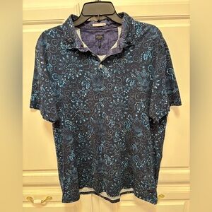 Good Man Flower Print Blue Polo Button Short Sleeve Shirt Men’s Size XL